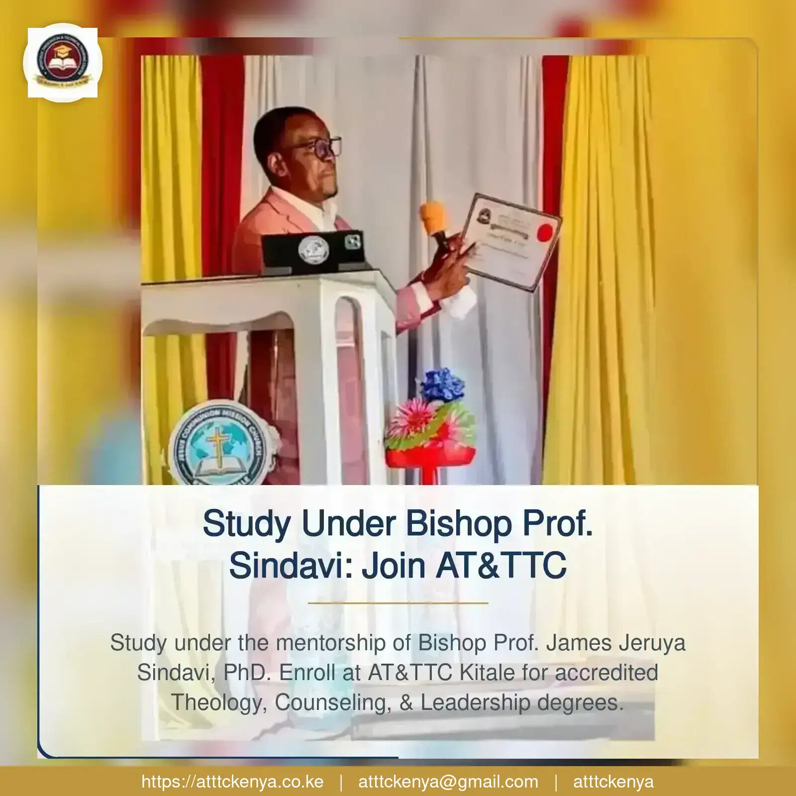 Study Under Bishop Prof. Sindavi: Join AT&TTC